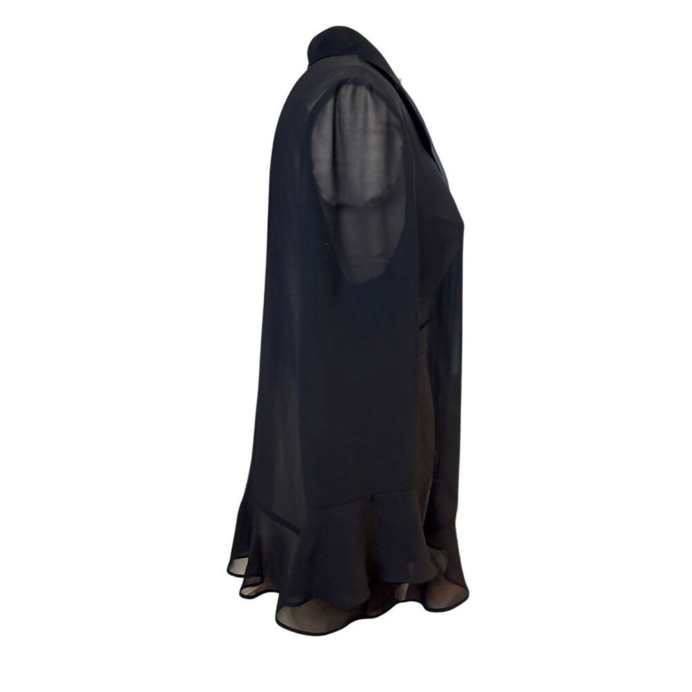 Alex Evenings Black Sheer 3/4 Sleeve Jacket Dress Cover Large Ruffle Hem - Picture 4 of 6